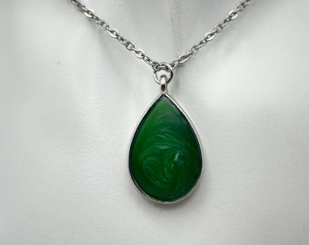 Handmade Frozen Pine Resin Teardrop Pendant Necklace, Woodland Shimmer Jewellery