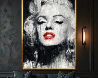 Toile Pop Art – Lèvres Rouges Et Money Roll, Graffiti, Décoration Murale Sur Toile