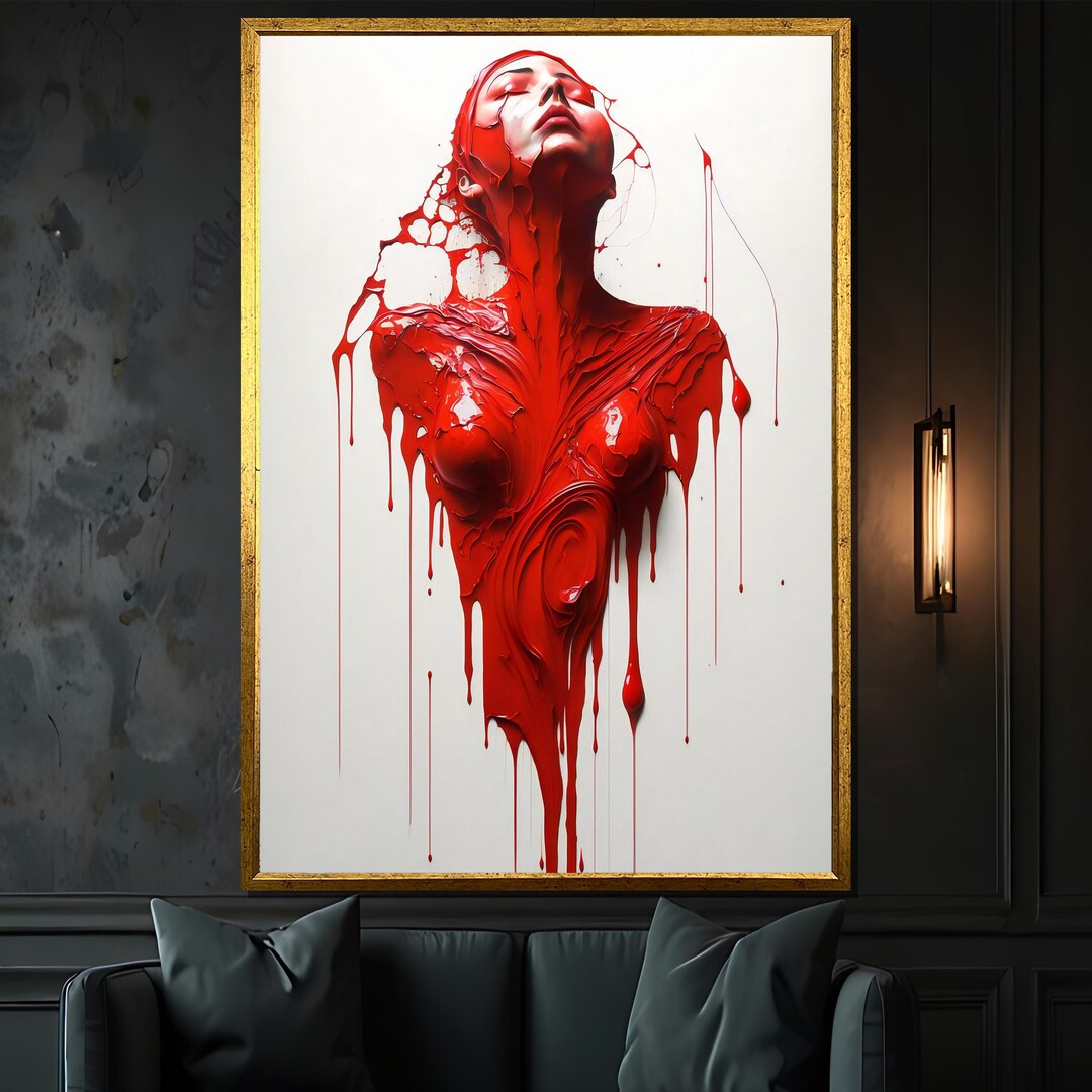 Bold Dripping Red Woman Canvas Painting – Powerful Art Gift for Modern ...