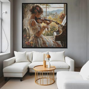 Romantic Violin Girl Canvas Art, Classical Music and Nature Wall Decor, Elegant Woman Playing Violin Fine Art Print