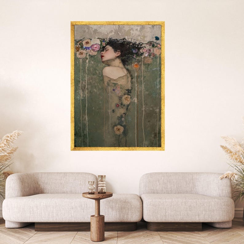 Gustav Klimt Woman in Water Canvas, Floral Portrait Wall Art, Vintage ...
