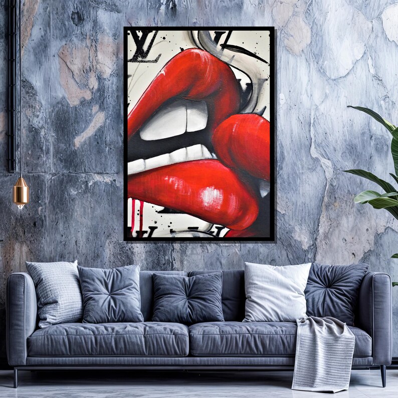 Seductive Red Lips Pop Art Painting - Bold and Modern Canvas Painting ...