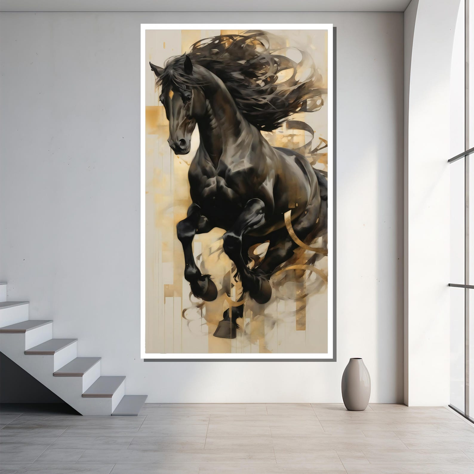 Elegant Black Stallion Canvas Painting | Bold and Majestic Horse Art ...