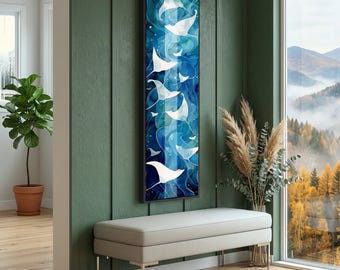 優雅なマンタのキャンバス、オーシャンブルーの壁アート、水中の野生生物のキャンバス、抽象的な海洋生物の絵画、海岸のホームデコレーション