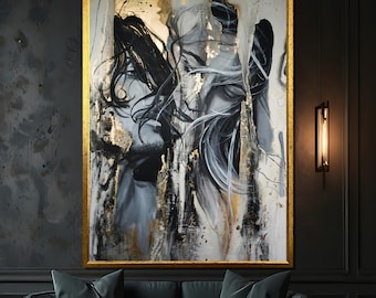 Abstrakt kanvastavla för älskare - Intim svartvit romantisk konst, texturerad väggdekor, perfekt present för kärlek och passion
