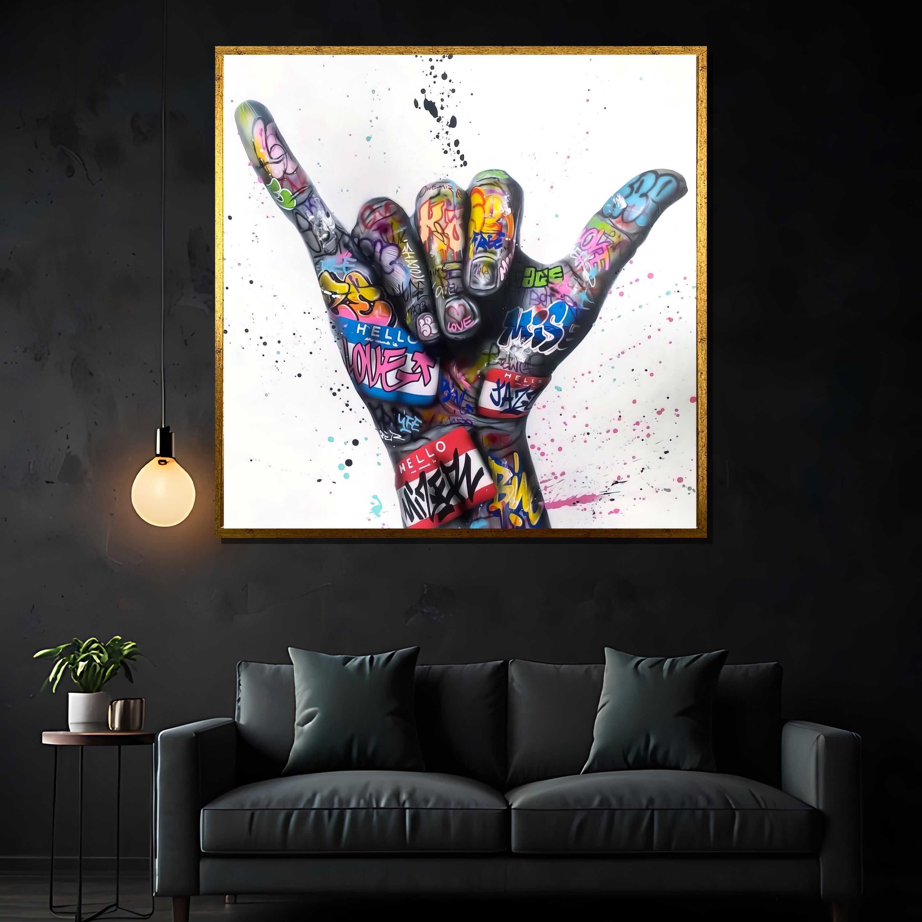 Colorful Graffiti Art of Vibrant Hand Gesture - Shaka Sign Street