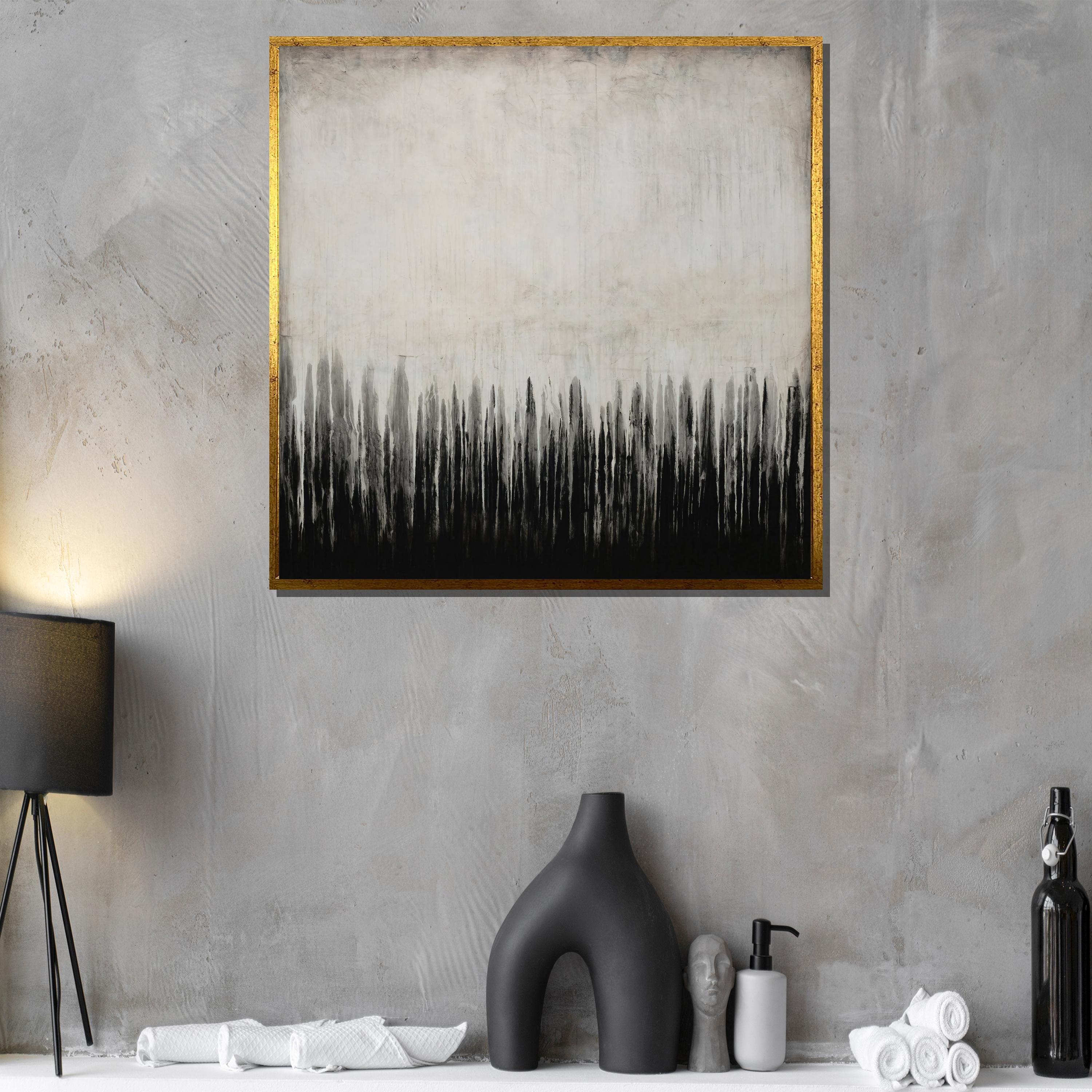 モノクロ抽象キャンバス絵画 - モダンな室内装飾のためのミニマリスト