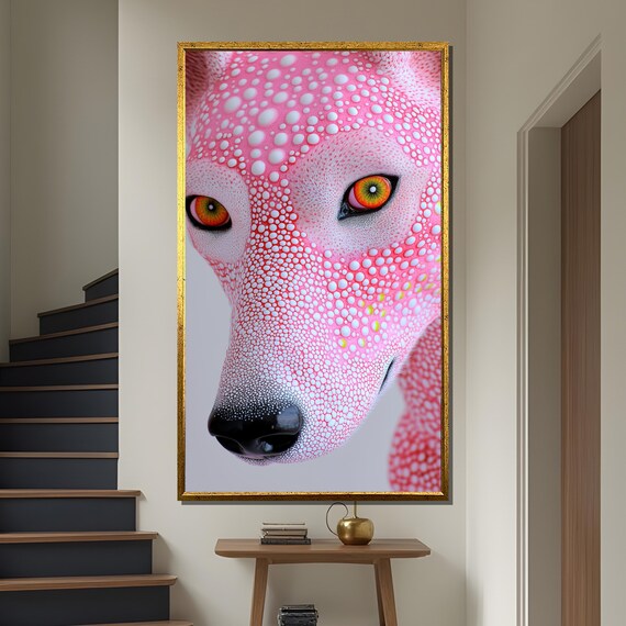 Yayoi Kusama Animal Canvas Painting, Surreal Polka Dot Fox Art