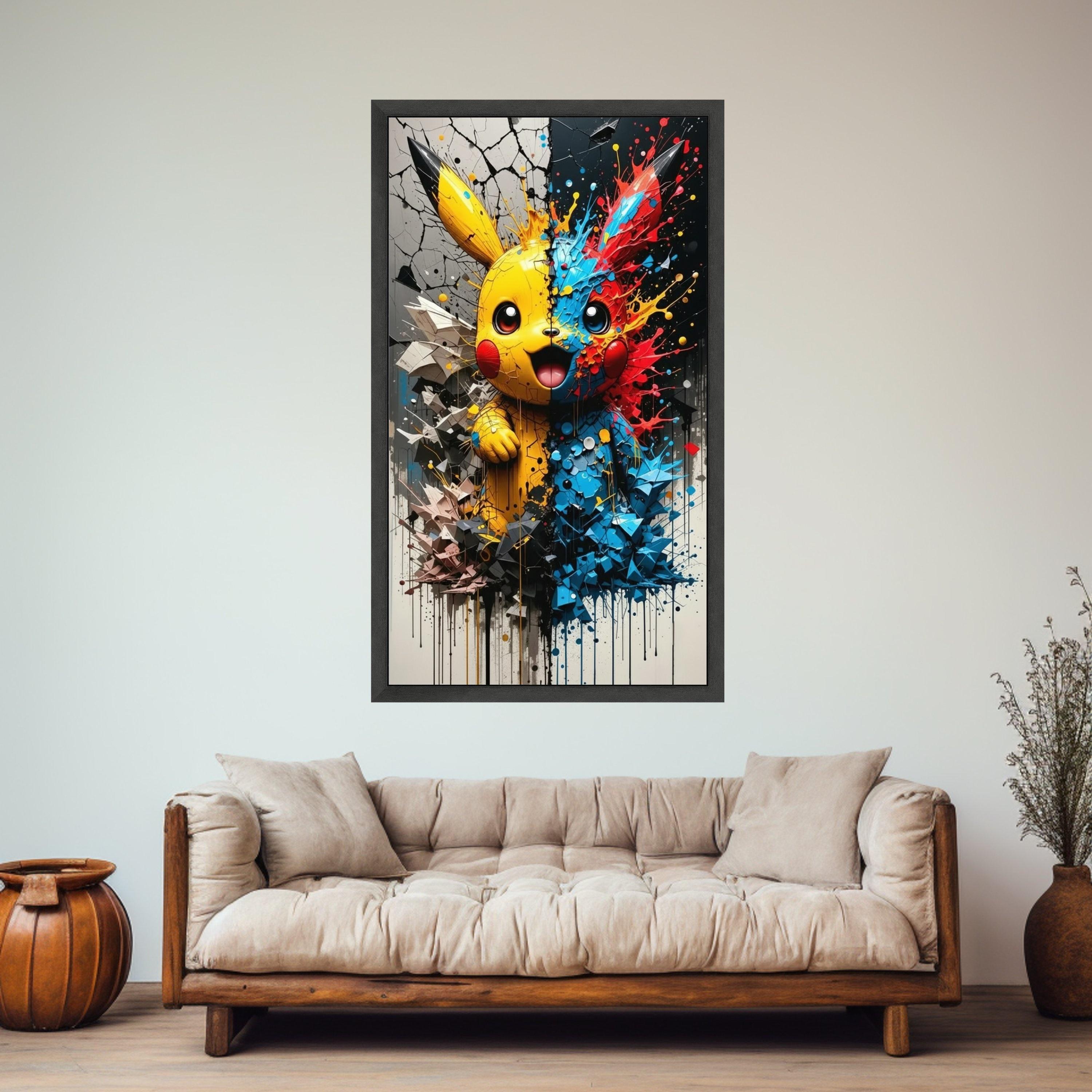 Vibrant Split Pikachu Canvas, Abstract Pop Art Wall Decor, Colorful ...