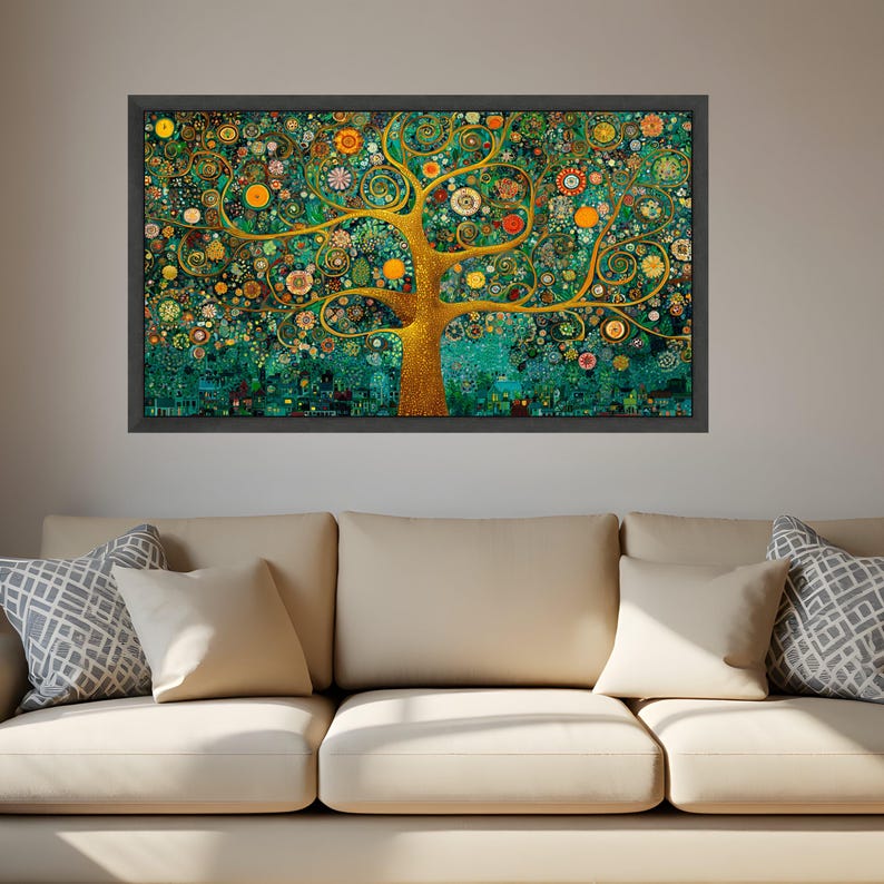 Gustav Klimt Tree of Life Canvas, Abstract Floral Wall Art, Golden ...