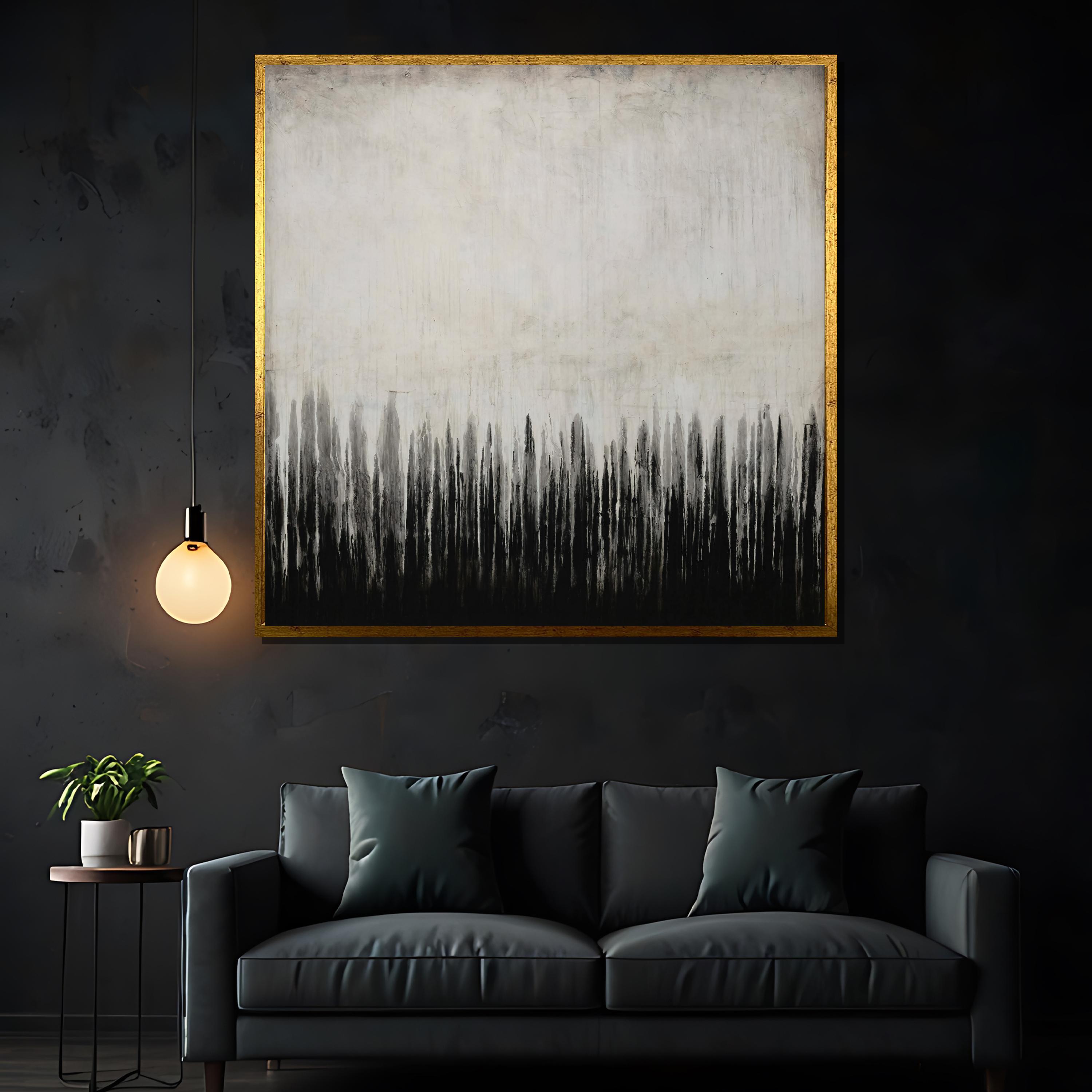 モノクロ抽象キャンバス絵画 - モダンな室内装飾のためのミニマリスト