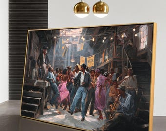Vintage Jazz Dance Party Canvas, Harlem Nightclub Scene Wall Art, Retro Music Celebration Canvas, African American Culture Artwork, Home