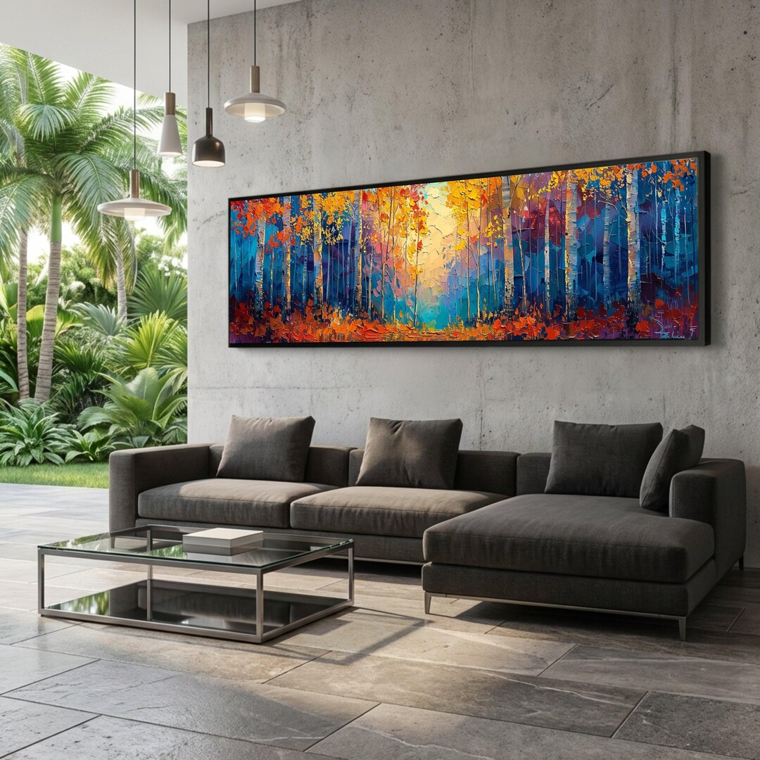 Vibrant Autumn Forest Canvas, Landscape Wall Art, Colorful Birch Trees ...