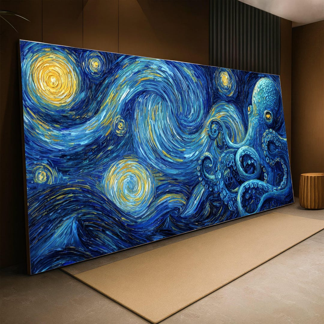 星空の夜のタコのキャンバス、海の渦巻きのウォールアート、ゴッホの海