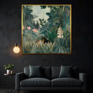 Henri Rousseau &#39;Equatorial Jungle&#39; Canvas Painting Gift - Lush Tropical Art for Vibrant Nature-Inspired Wall Decor