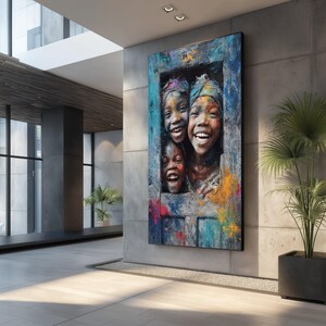 Joyful Children Portrait Canvas, Colorful Smiling Kids Wall Art, Vibrant Rustic Window Frame Decoration, Ethnic Culture Canvas Print