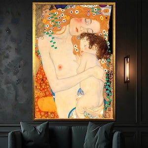 グスタフ・クリムトの「母と子」キャンバス絵画ギフト - 母の愛とつながりを描いた心温まるアート