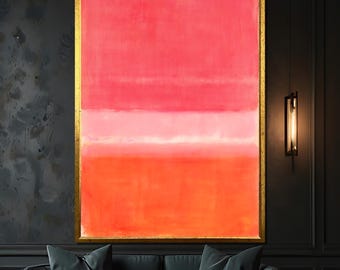 鮮やかなピンクとオレンジの抽象画キャンバス絵画 - モダンな壁の装飾