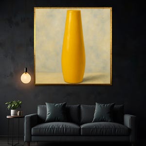 Arte de pared minimalista con jarrón amarillo, impresión moderna y atrevida para decoración del hogar, póster de naturaleza muerta simple para sala de estar y oficina contemporáneas.