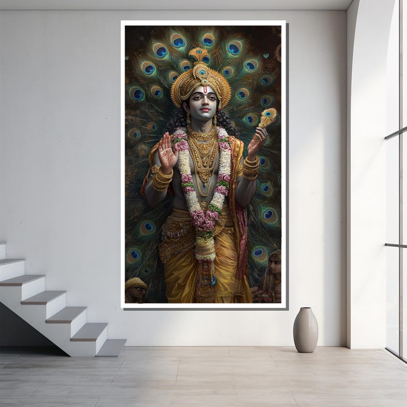 Lord Vishnu Canvas Painting, Divine Hindu Art, Spiritual Wall Decor ...