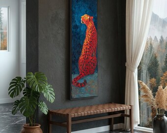 Red Leopard Canvas Art, Abstract Wildlife Painting, Ready to Hang