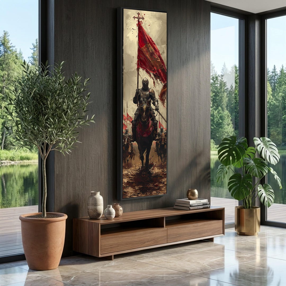 Medieval Knight on Horseback Canvas Print, Battle Flag Wall Art - Etsy