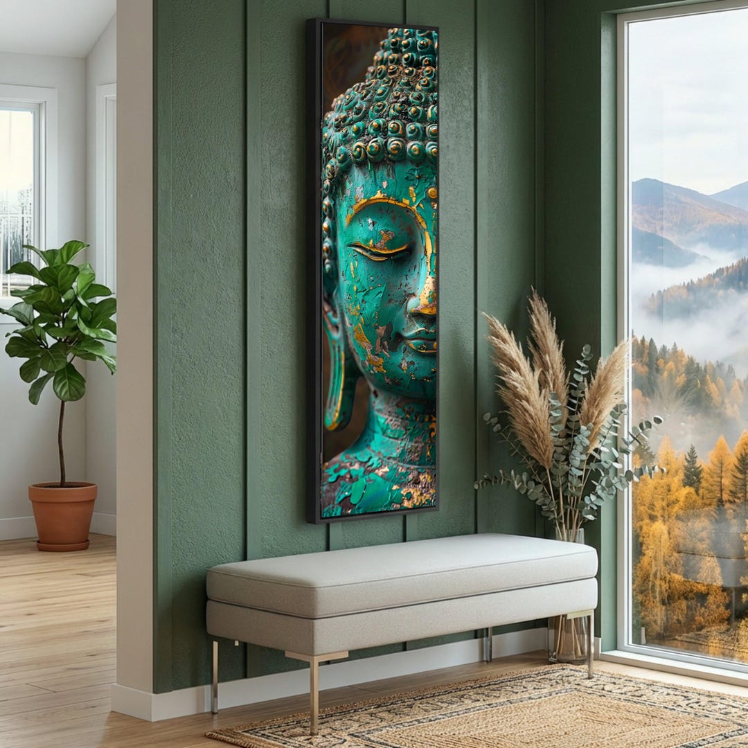 Vintage Patina Buddha Face Canvas, Spiritual Wall Art, Meditation Decor ...