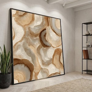 Tela Astratta Toni Terra, Motivo Agata Marrone, Design Pietra Naturale, Decor Moderno, Pronta da Appendere