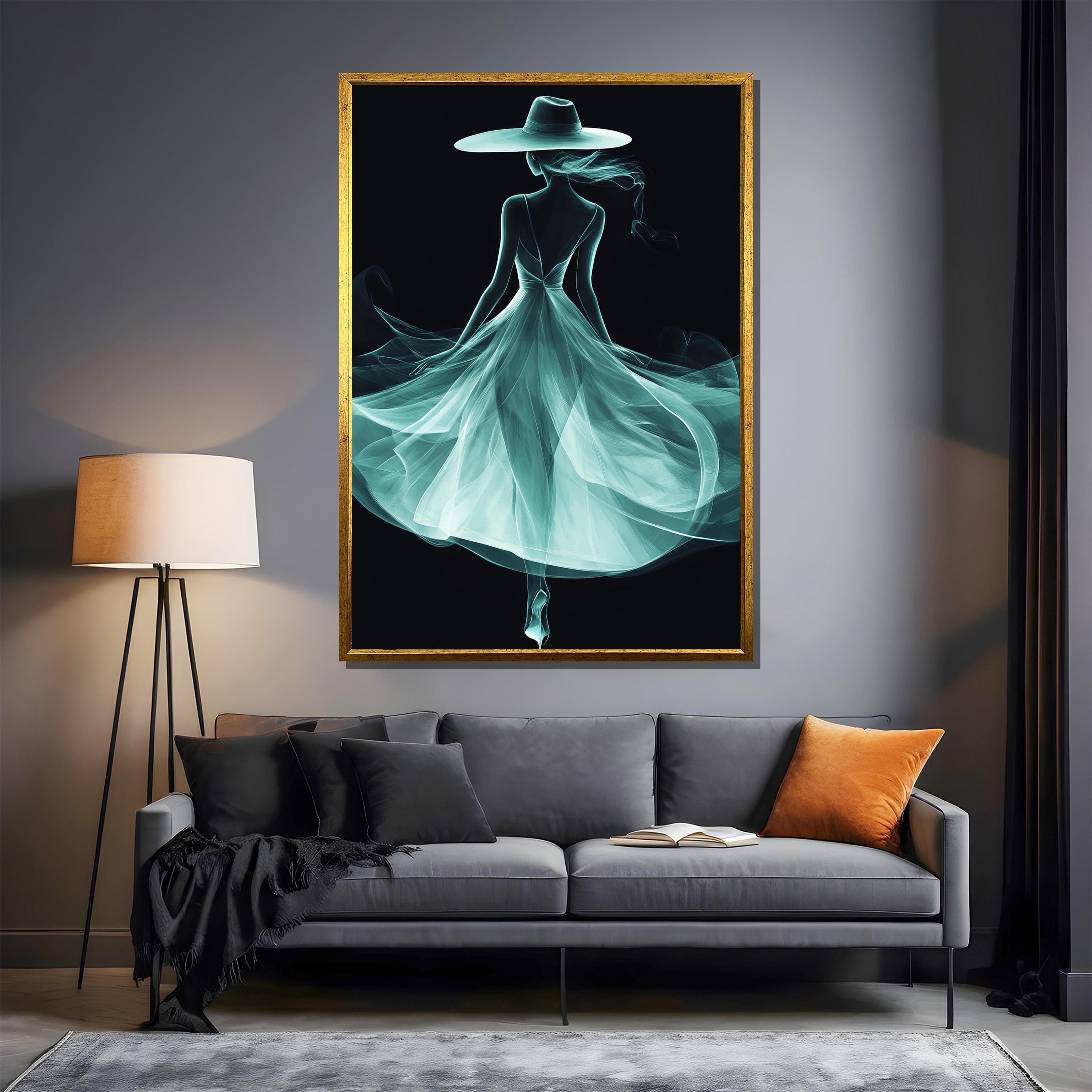 Elegant Minimalist Woman in Flowing Dress Canvas Painting – Ethereal ...