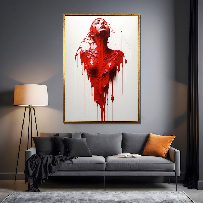 Bold Dripping Red Woman Canvas Painting – Powerful Art Gift for Modern ...