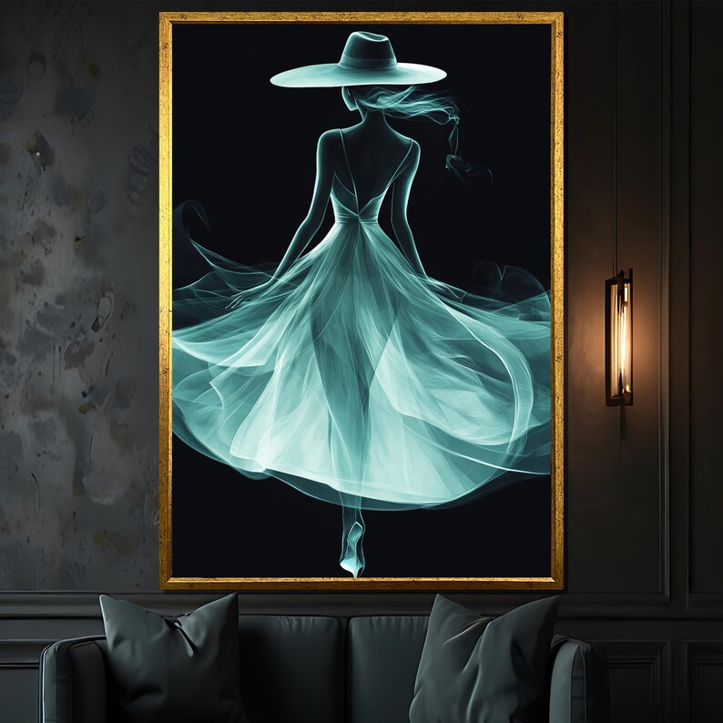 Elegant Minimalist Woman in Flowing Dress Canvas Painting – Ethereal ...