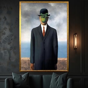 René Magritte &#39;The Son of Man&#39; Leinwand Gemälde Geschenk - Kultiger Surrealismus Kunstdruck mit Rätselapfel & Mann in Melone
