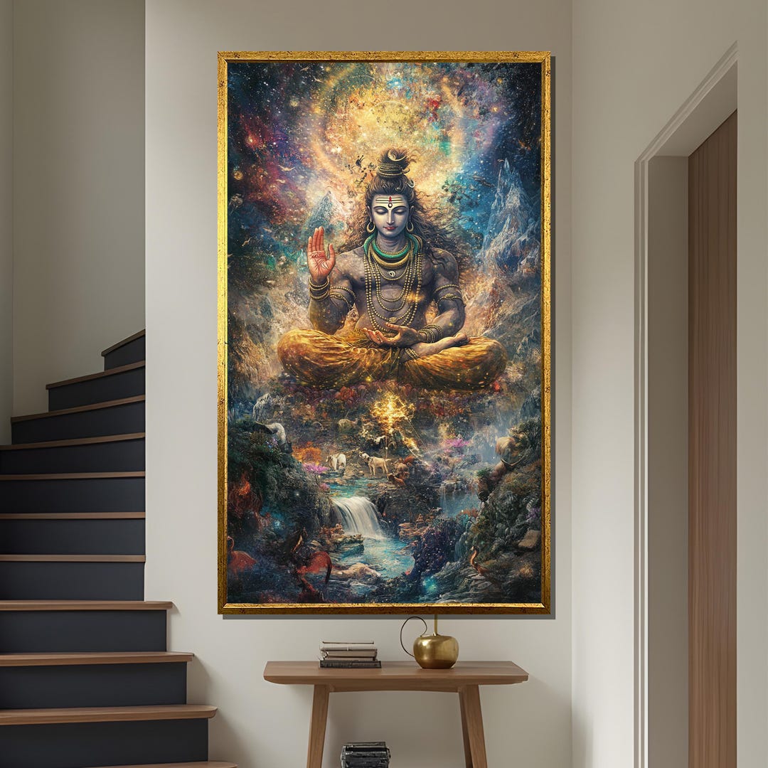 Lord Shiva Canvas Ainting, Cosmic Meditation Artwork, Spiritual Hindu ...