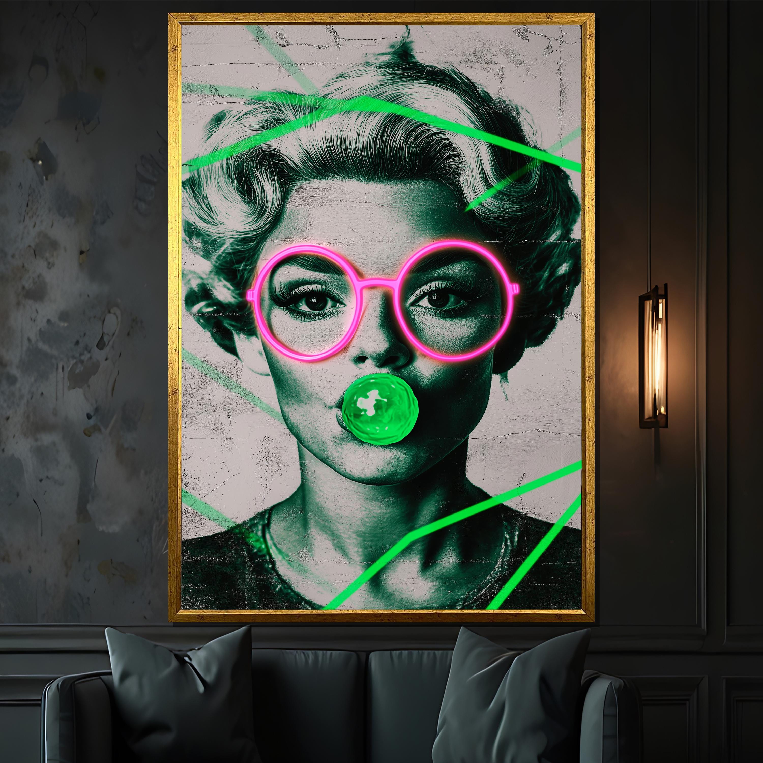 Neon Pop Art Canvas Painting - Retro Futuristic Wall Decor - Bold