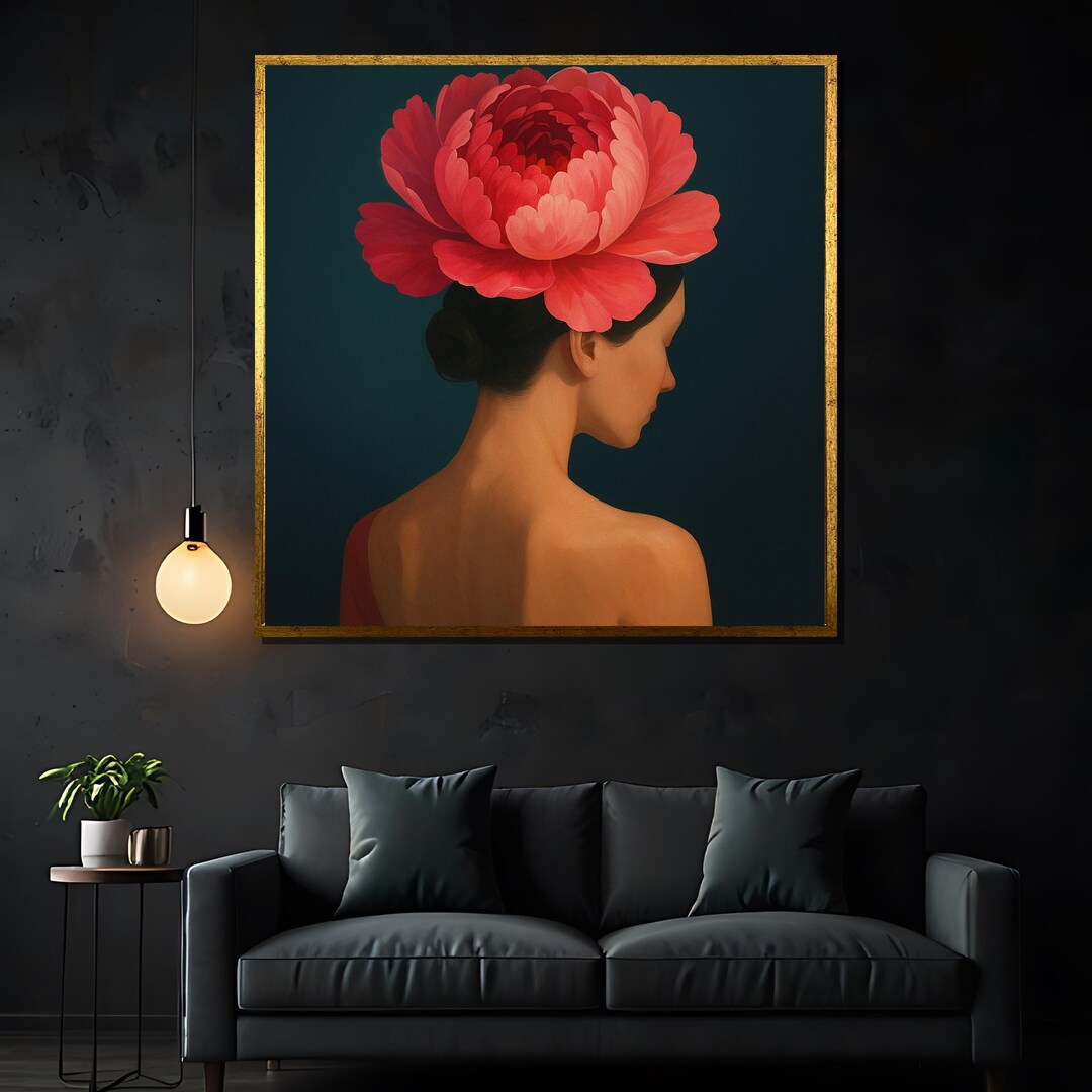 Floral Woman Canvas Painting Gift – Elegant Female Portrait Wall Art ...