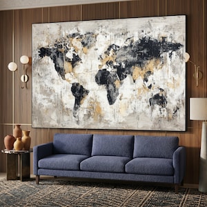 Vintage World Map Canvas Wall Art, Abstract Globe Design, Neutral Earth Tone Wall Decoration, Travel Theme Canvas, Ready to Hang Artwork