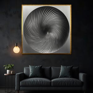 Modern Spiral Optical Illusion Canvas Painting, Monochrome Abstract Wall Art Gift, Futuristic Black and White Decor