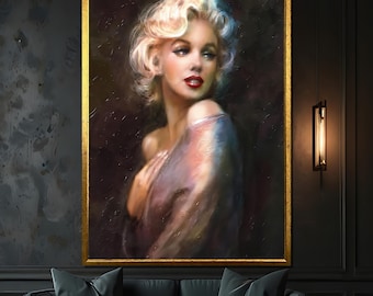 Elegant Marilyn Monroe Portrait Canvas Painting – Timeless Hollywood Glamour Wall Art, Perfect Gift for Marilyn Fans and Retro Art Lovers