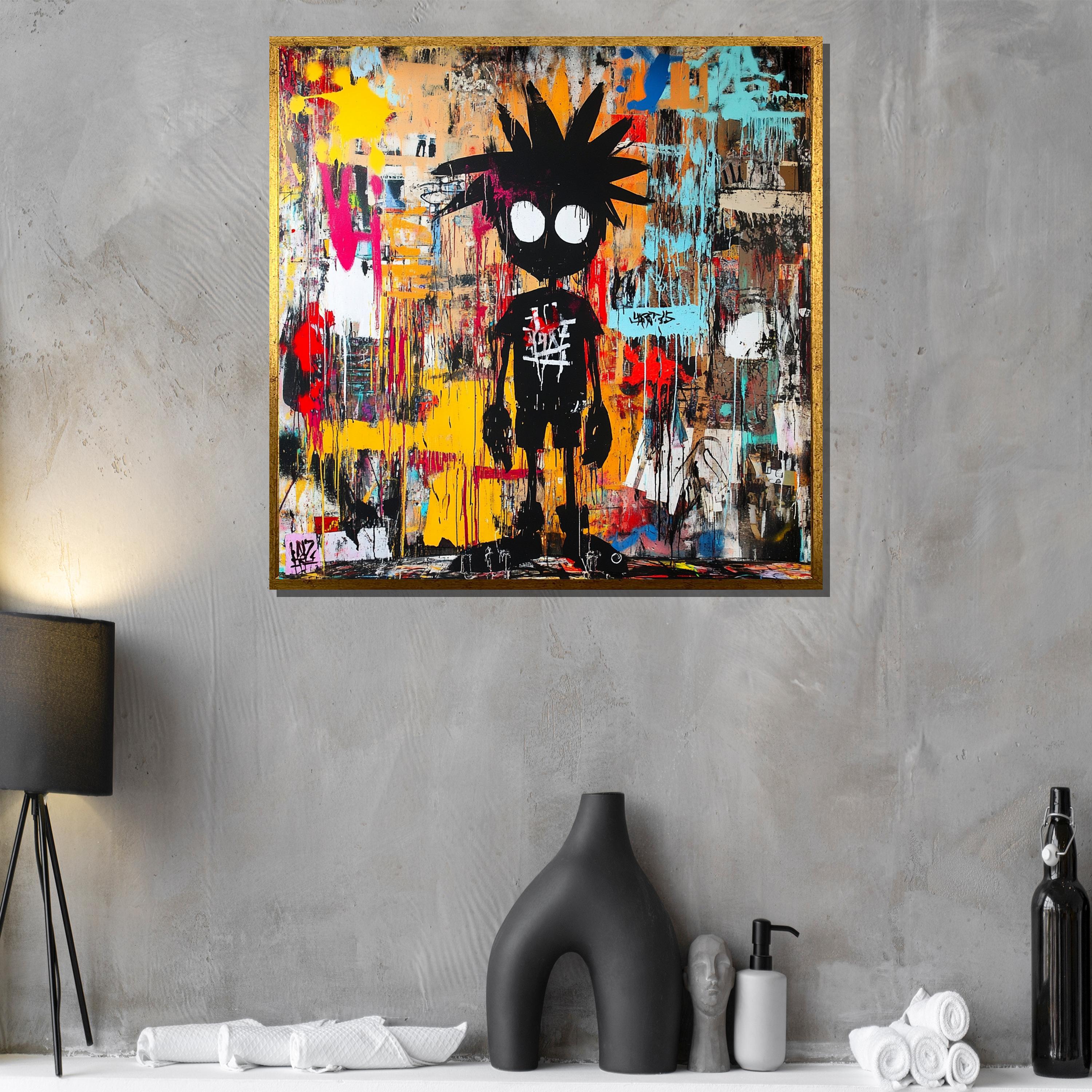 大胆なストリートアートキャンバス絵画、グラフィティスタイルのポップ