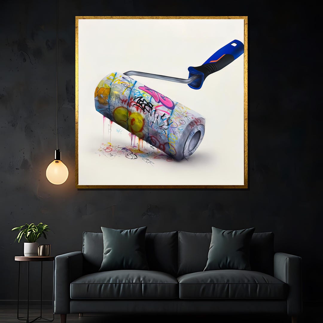 Street Rulo Paint Graffiti Paint Roller in Bold Street Art Style - Modern Urban Canvas ...