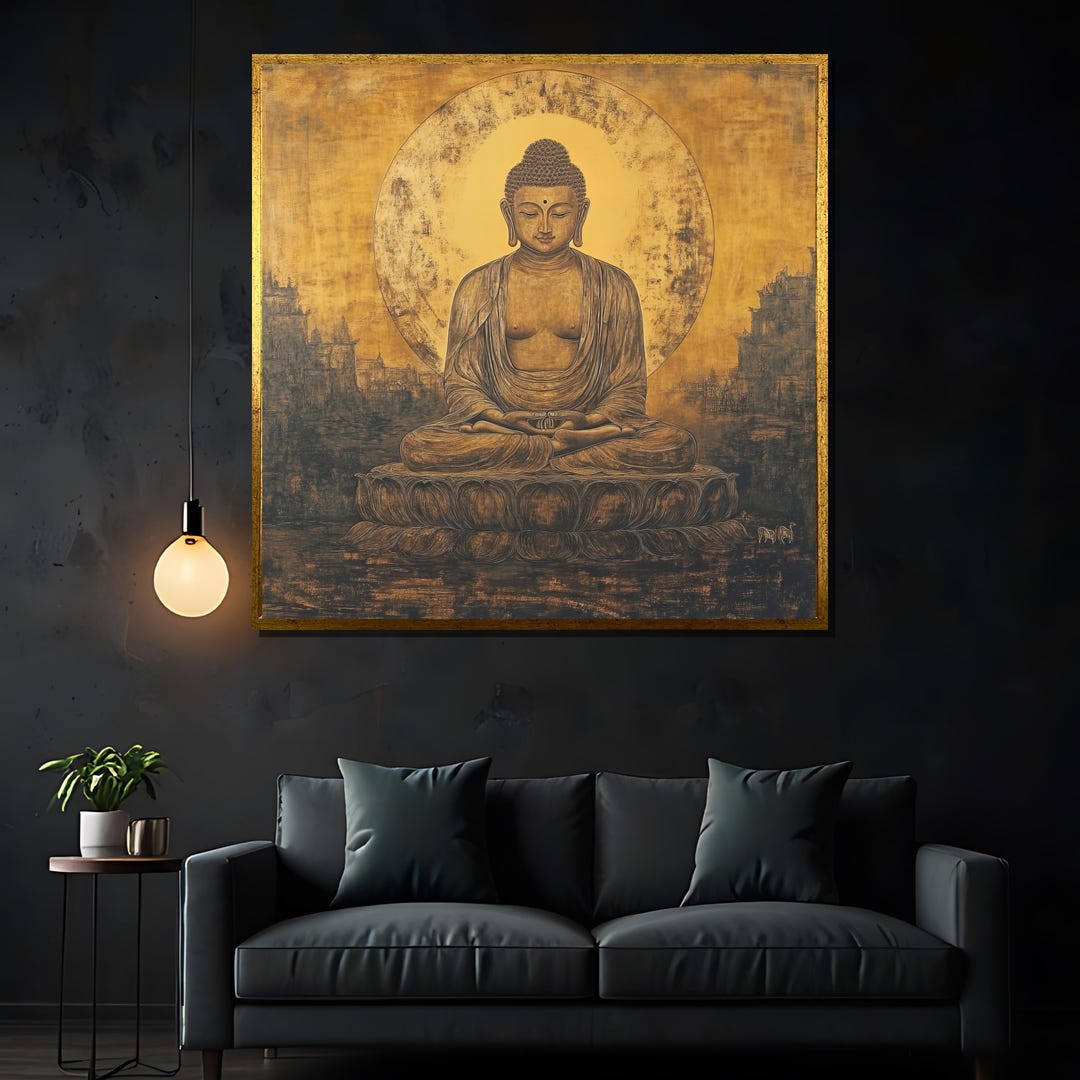 Golden Buddha Canvas Painting for Zen Meditation Room Decor, Spiritual ...