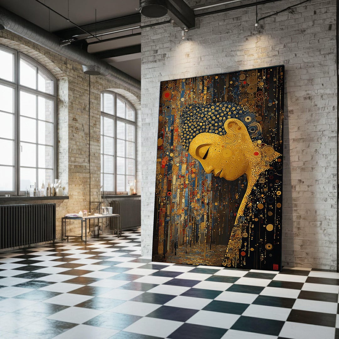 Gustav Klimt Golden Portrait Canvas, Abstract Woman Face Wall Art ...