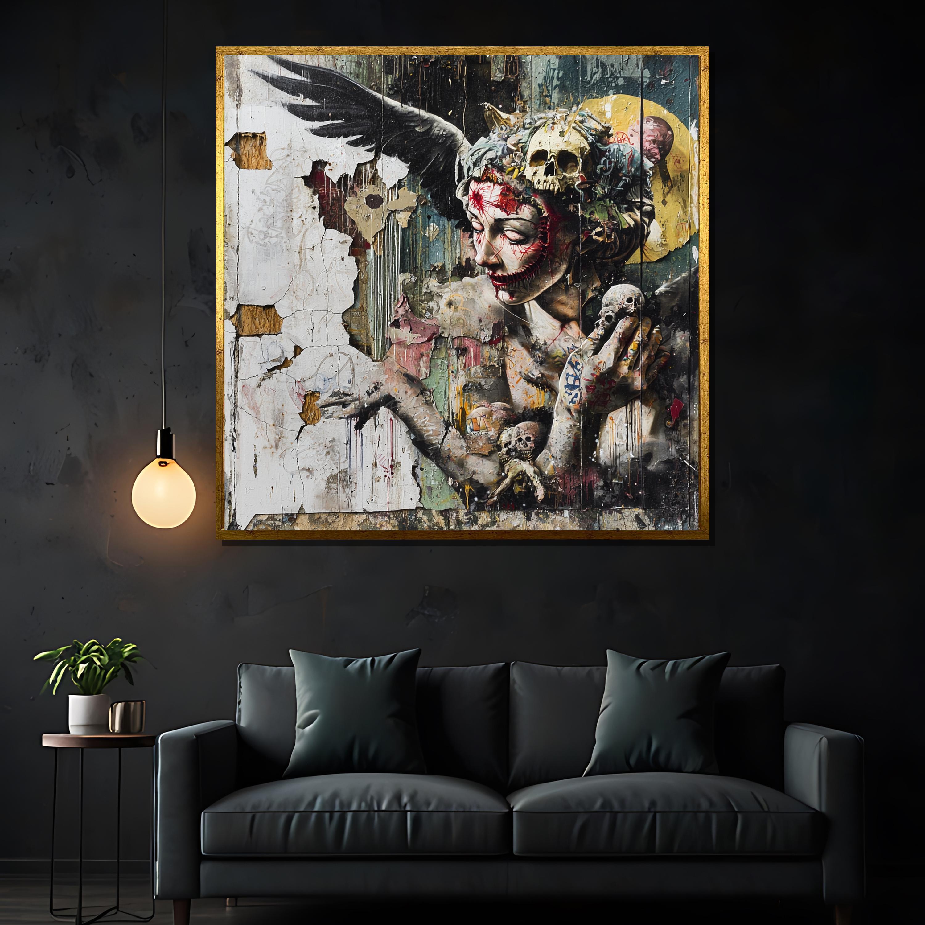 Dark Gothic Canvas Painting, Surreal Horror Art, Macabre Fantasy