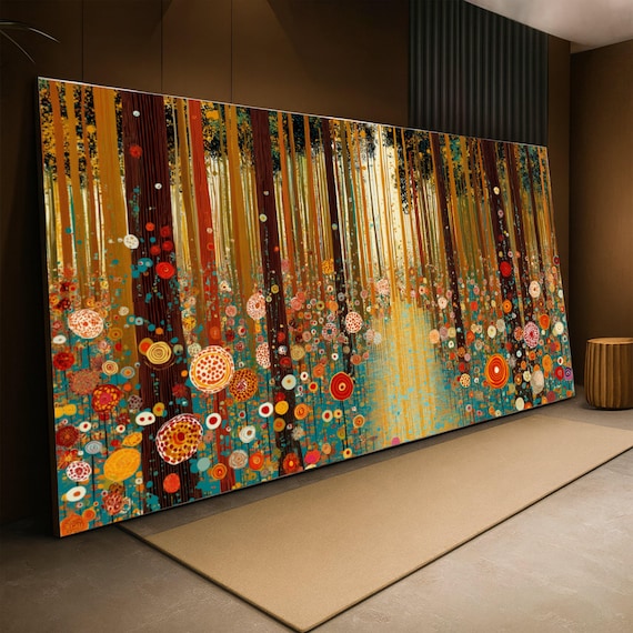 グスタフ・クリムト「森の小道」キャンバス、抽象的な花の壁アート