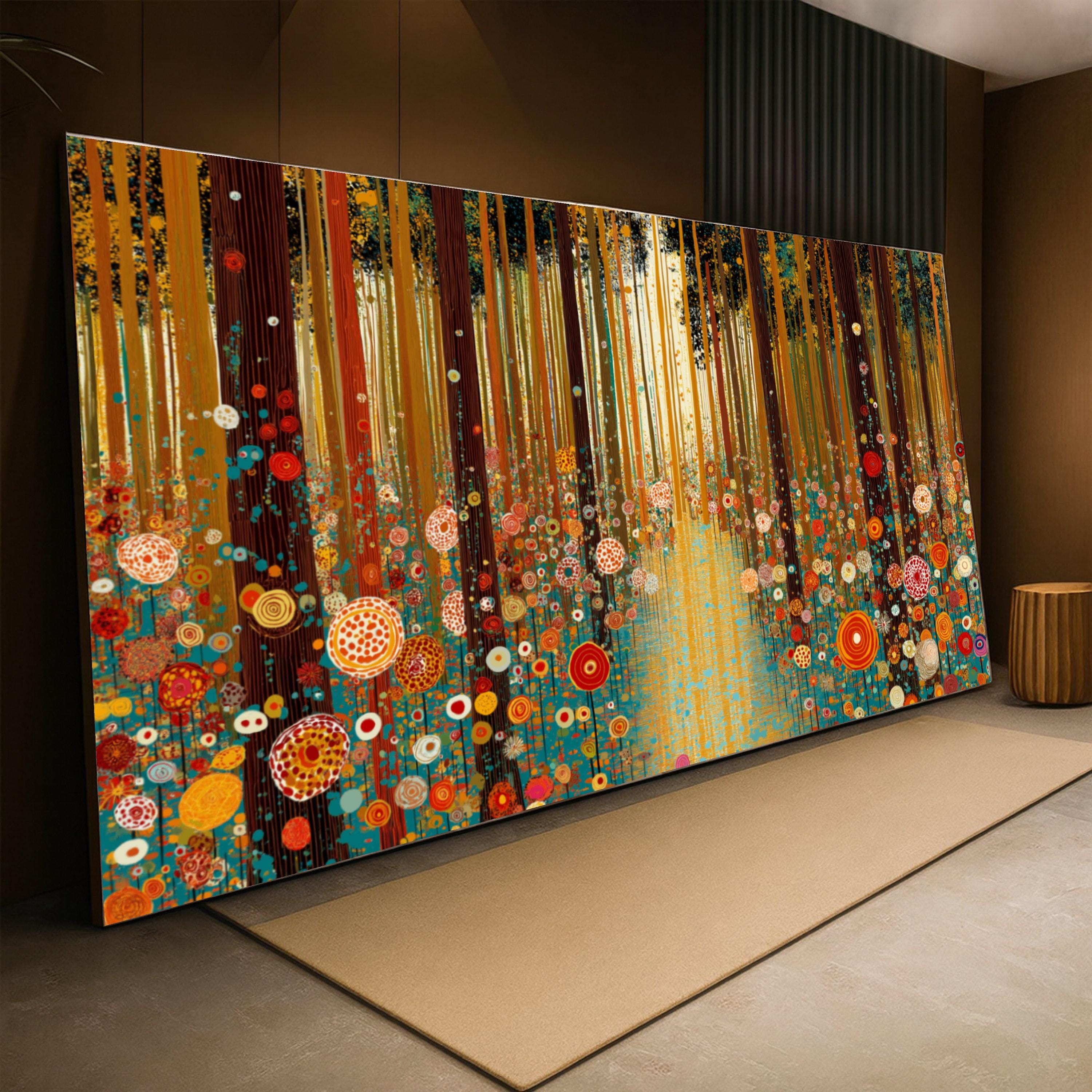 グスタフ・クリムト「森の小道」キャンバス、抽象的な花の壁アート