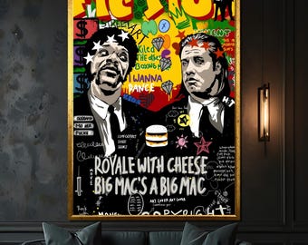 Pintura en lienzo de grafiti de Pulp Fiction: arte callejero atrevido y colorido, decoración de pared moderna de cultura pop para el hogar.