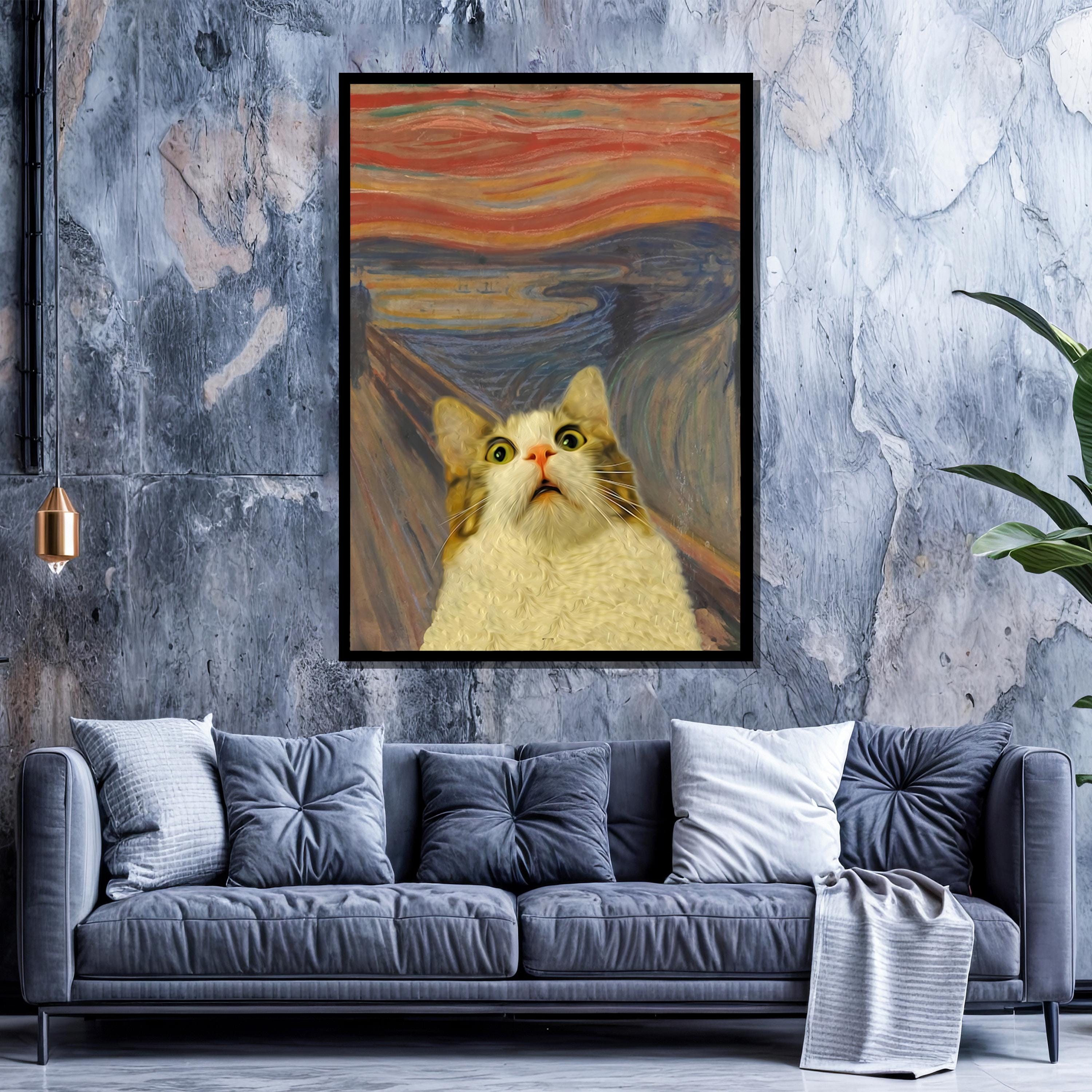 叫び声のパロディ「ニャー」キャンバス絵画｜面白くて風変わりな猫