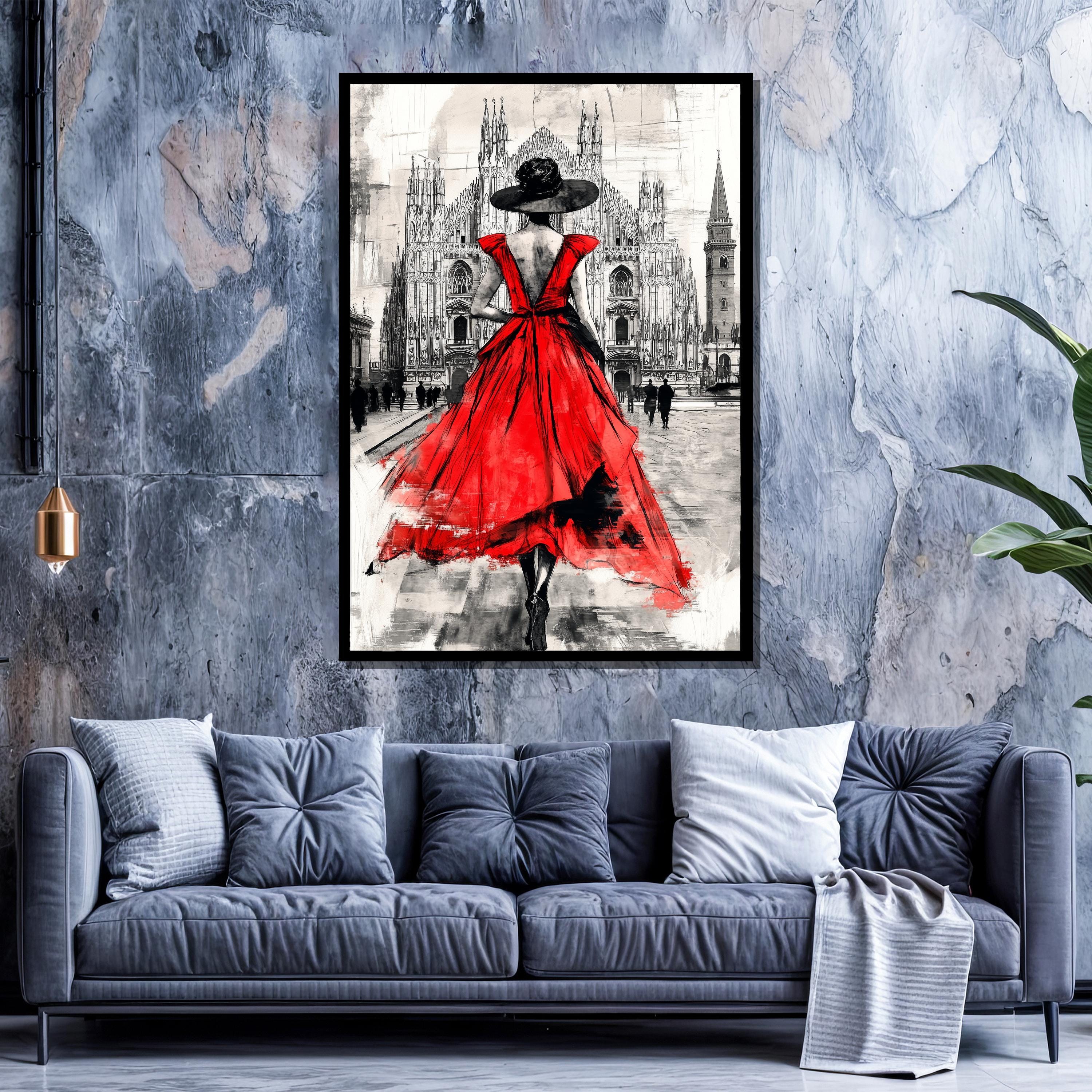 lady in red dress canvas Girl In Red Dress by Eiffel Tower, Paris main image 0