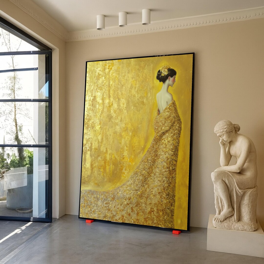 Elegant Woman in Gold Dress Canvas Wall Art, Gustav Klimt Luxury ...