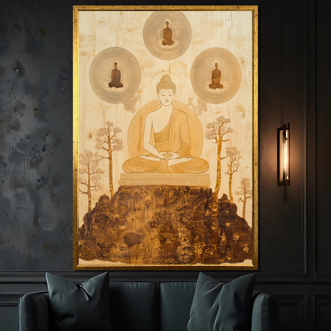 Handcrafted Wooden Buddha Wall Art, Sacred Meditation Decor With ...